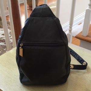 Tignanello Black Leather Sling Backpack